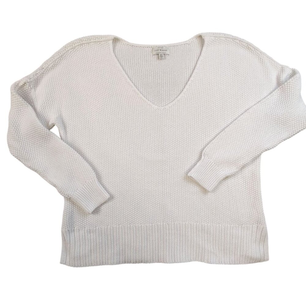 Lucky Brand Women's White V-Neck Knit Sweater Size M
